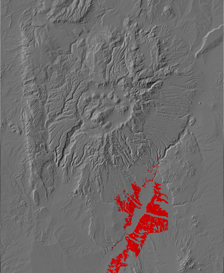 Digital relief map of old river gravel exposures in the
        Jemez Mountains
