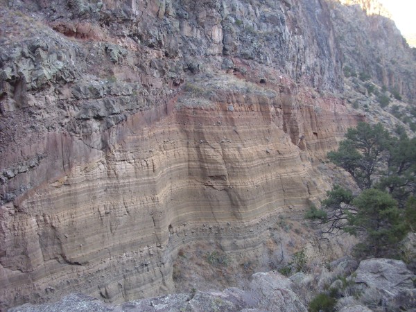 Maar
        deposits below Upper Falls, Frijoles Canyon