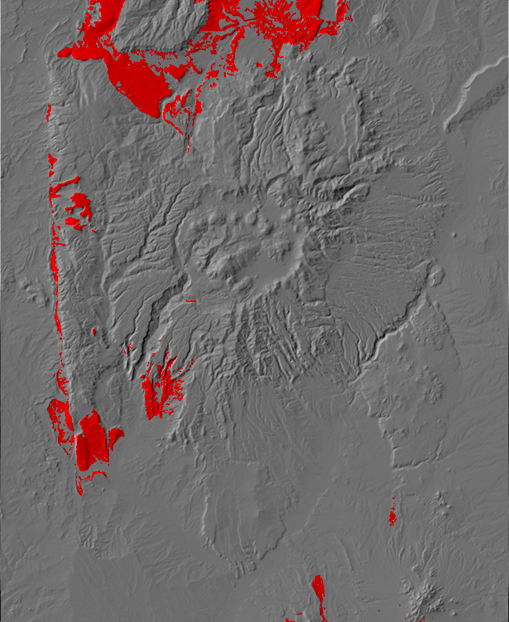 Digital relief map of Chine exposures in the Jemez
        Mountains