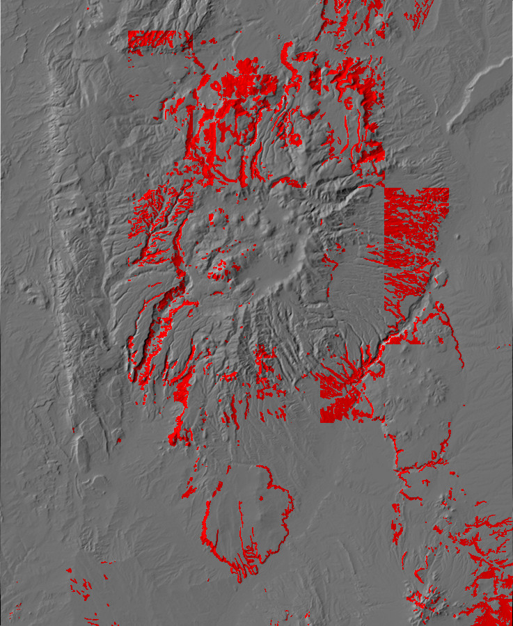 Digital relief map of colluvium in the Jemez
          Mountains