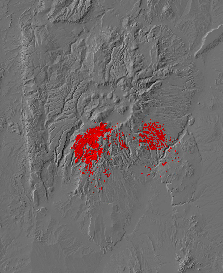 Digital relief map of El Cajete exposures in the Jemez
        Mountains