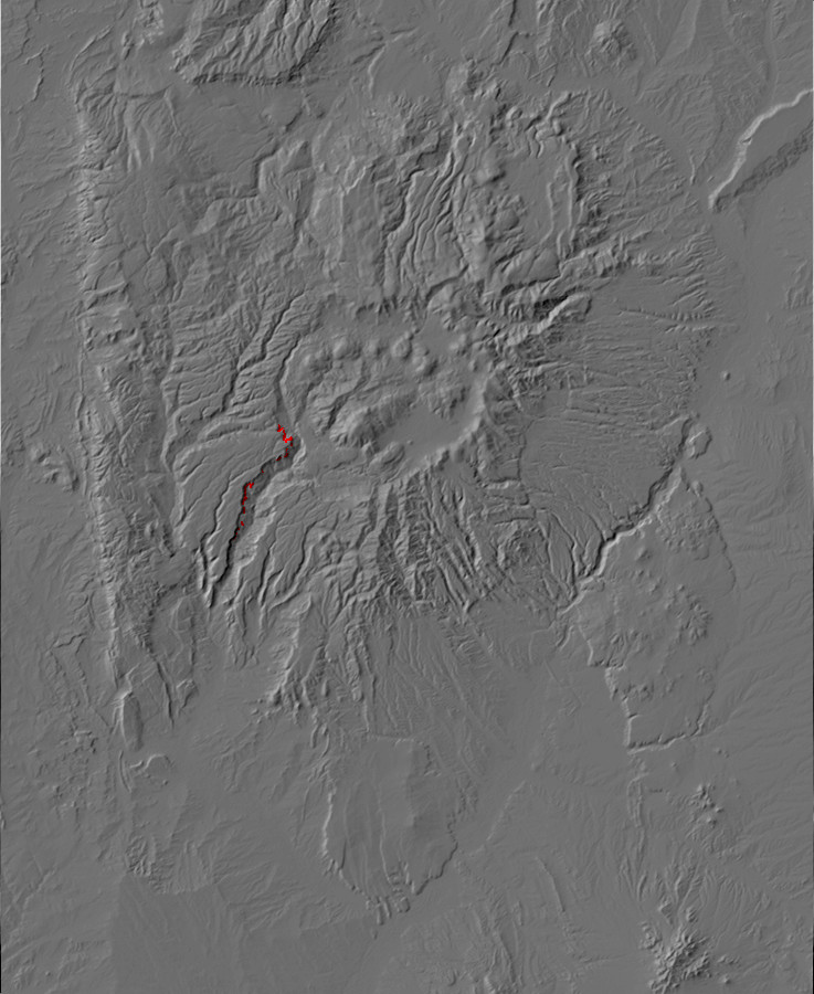 Digital relief map of La Cueva Member exposures in the
      Jemez Mountains