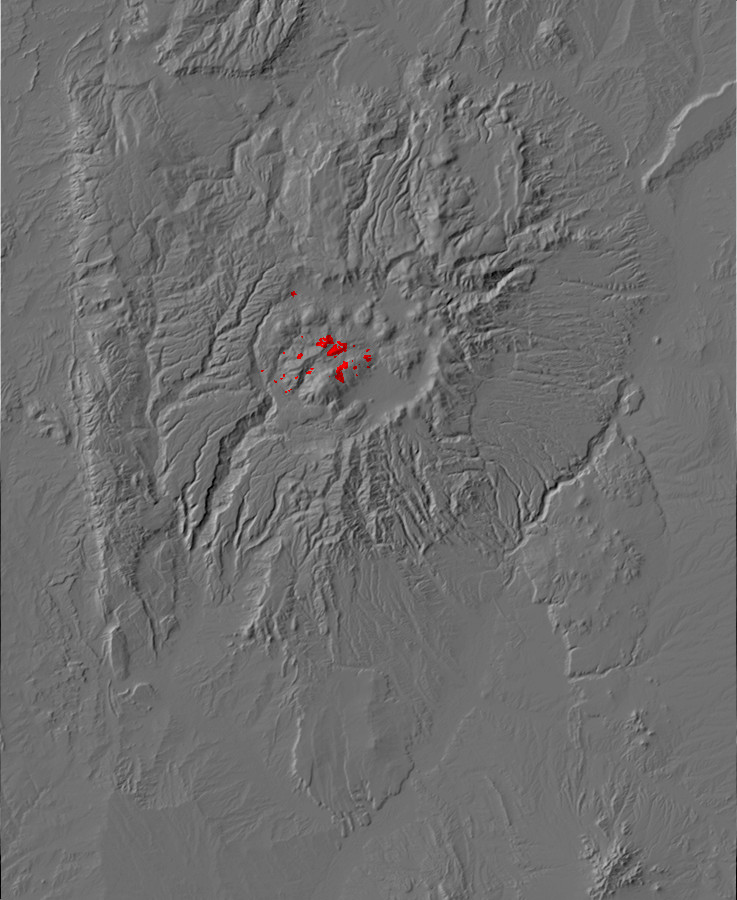 Digital relief map of megabreccia exposures in the
        Jemez Mountains