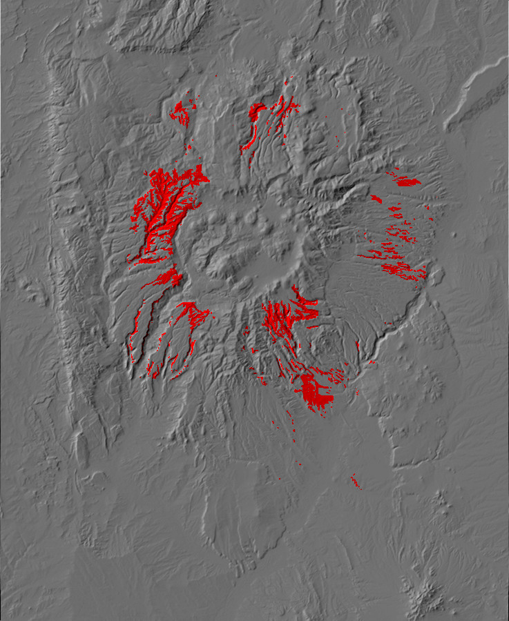 Digital relief map of Otowi Member exposures in the Jemez
      Mountains
