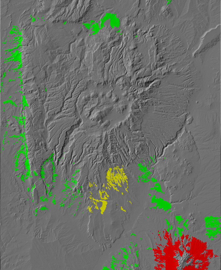 Digital relief map of pediment gravel exposures in the
        Jemez Mountains