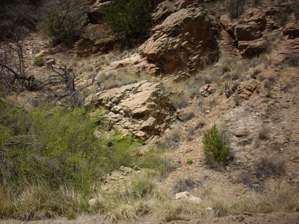 Precambrian granite gneiss southwest of Soda Dam