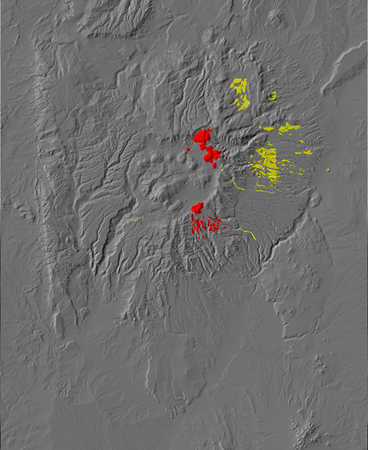 Digital relief map of Cerro Toledo Interval exposures in
      the Jemez Mountains